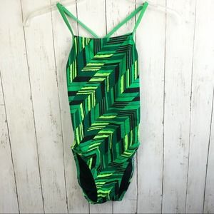 Speedo Endurance+ Green Geometrical Bathingsuit 30